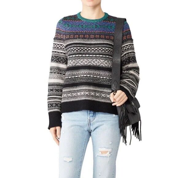 (nude) Sweater Women IT 42 US Medium Fair Isle Virgin Wool Blend Metallic Detail - Picture 1 of 11